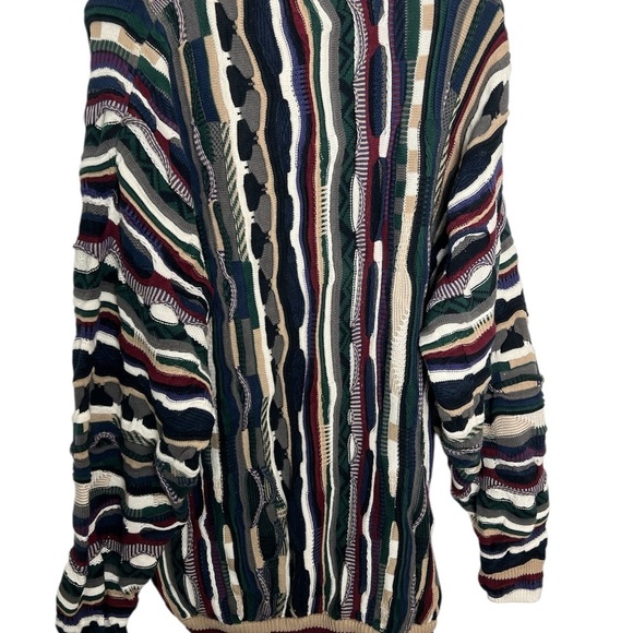 Cotton Traders Blue and Green Crewneck Sweater with Textured Stripes - Picture 3 of 6